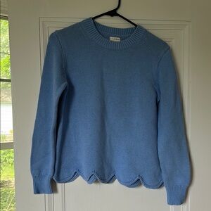 J. Crew Blue Crew Neck Sweater with scalloped hem